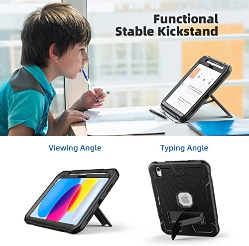 TSQQST iPad Slučaj 10. generacije za djecu sa zaštitnikom zaslona 2022 | iPad 10 slučaj 10,9 inča s držačem olovke+postolje | Silikonski