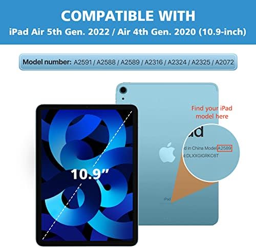Moko Case Fit iPad Air 5th/4. Generation 10.9 2022/2020, [Podrška Touch ID] [Ugrađeni zaštitni zaslon] Smart Smart Shell Stand Stand