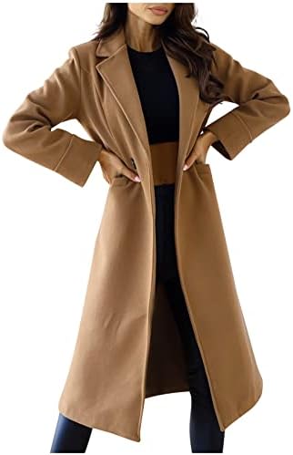 Ženska lažnu vunu klasični kaputi s kaputima Woman Work Nosite dugu jaknu vitak rever casual blejzer dvostruko dvostruko grudi