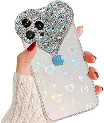 Enytdmo za iPhone 14 Pro Max Luksuzni Shiny Crystal Rhinestone Diamond Case, 3D Glitter Sparkle Bling Case For Women Girls, Slatki