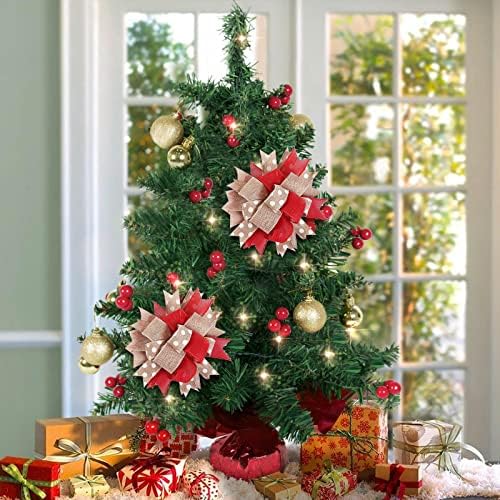 4pcs božićno drvce gornji ukras privjesak Veliki luk božićno drvce privjesak tkanina vrpca ogledalo kugla Garland