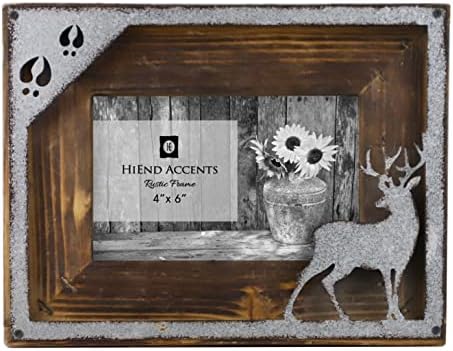 HIEND ACCENCENT Metalni jeleni Izrez rustikalni 4 x 6 drveni okvir za slike, 7 x 9 x 1 , smeđa i srebro