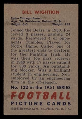 1951. Bowman 122 Bill Wightkin Chicago Bears Ex Bears Notre Dame