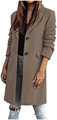 Ženska umjerena vuna tanki kaputi jakna s jaknama dame vitke dugi kaput nadmašuju solidne elegantne gumb za kaput džepna jakna