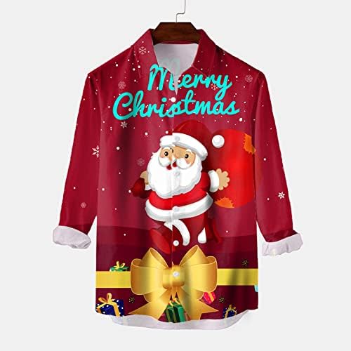 Dsodan majice za božićne gumbe za muške, dugi rukavi 3d smiješni Xmas Djed Mraz print havajska košulja stane ležerne košulje