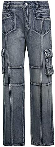 Lariau traperice s visokim strukom za žene čvrsti džep ukupni elastični patchwork labave nevoljene vrećaste traperice hlače