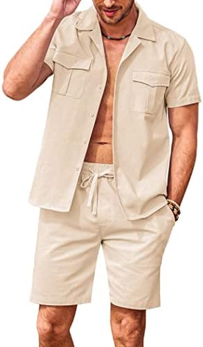 Coofandy muški 2 -komadni platneni setovi majica s kratkim rukavima i kratke hlače Summer Casual Beach Outfits