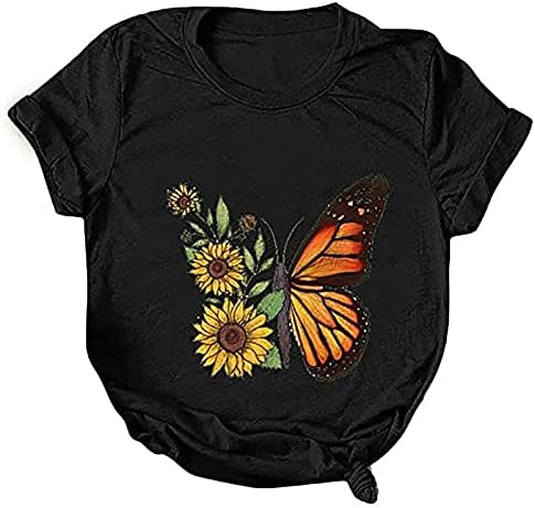 Ženske ljetne majice s cvjetnim printom s leptirom, majice kratkih rukava s okruglim vratom, ženske modne casual udobne široke majice