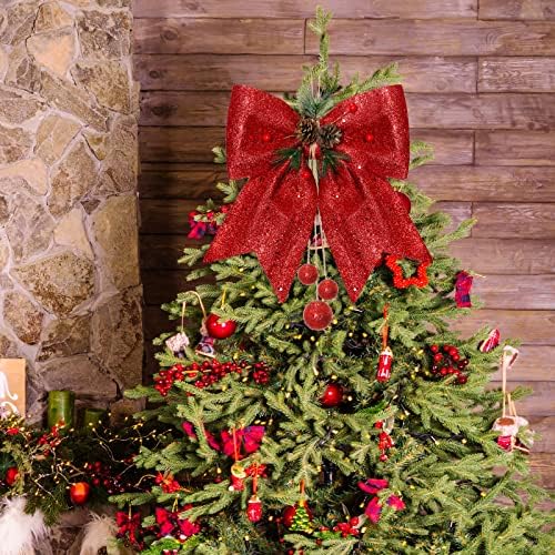 Khoyime božićni luk 4 pakiranske luke Dekorativni šljokica luk blistavi božićno drvce Topper Xmas Dekoracije Party Soba Dekor Kamin