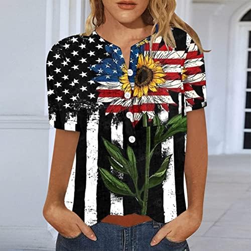 4. srpnja Ženske majice kratkih rukava s izrezom u obliku slova u, tunike, topovi, američka zastava, zvijezde, prugasta domoljubna