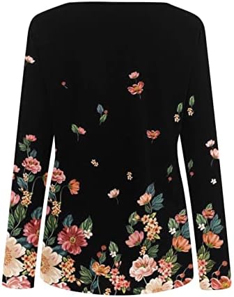 Ženske majice s dugim rukavima, majice s cvjetnim printom u obliku vrata u obliku slova u, jesenske Ležerne, lepršave bluze od tunike