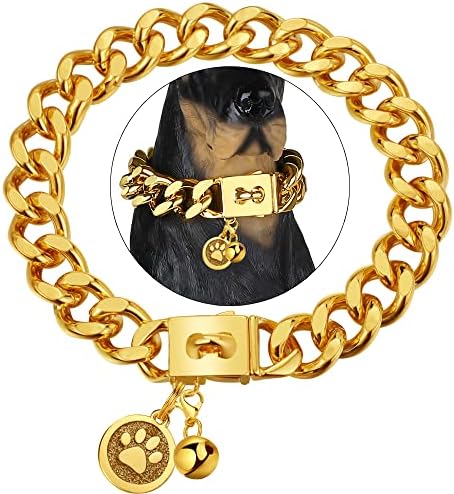 Idofas zlatni lanac za pseće ovratnik 23 mm kubanska veza za pse s kopčama 18K zlatna pozlaćena metalni lančanici od nehrđajućeg čelika