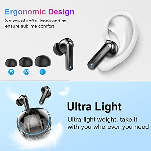 Bežični uši, Bluetooth 5,3 slušalice s 4 mikrofona, duboki bas u ušnim slušalicama ENC uklanjanje buke, 40h playtime bluetooth slušalice,