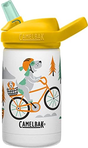 Camelbak Eddy+ djeca boca od 12 oz, izolirani nehrđajući čelik s kapicom od slame - Propust kada je zatvoren, biciklistički psi