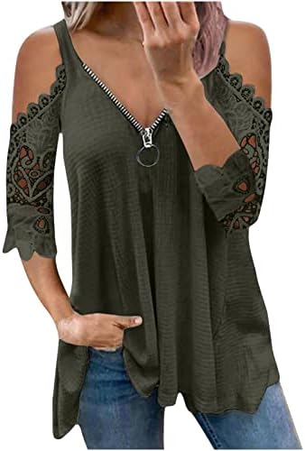 Ženska majica kratkih rukava s ramena 1/2 kratki rukav čipkasti Pamuk duboki izrez u obliku slova u, prevelika bluza za marendu, majica