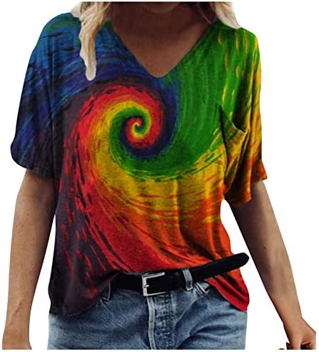 Majica ljeta v vrata za žene košulje kratkih rukava Slatka tiskana majica bluza casual vrhovi labavi fit grafičke majice