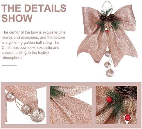 Vaguelly 6pcs božićno drvce ukrasi ružičasti zlatni luk Božićni luk s borovim konusom Big Glitter Xmas Tree Bowknot Bowk Bow Poveve