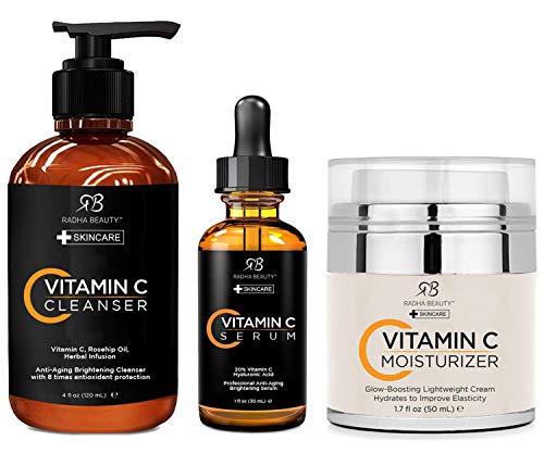 Radha Beauty Vitamin C Kompletni komplet za njegu lica-3-u-1 set protiv starenja s čistačem, serumom i hidratantnim kremama za bora