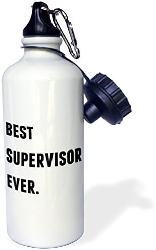 3Drose najbolji nadzornik ikad, crna slova na bijeloj pozadinskoj sportskoj boci s vodom, 21oz, raznobojni