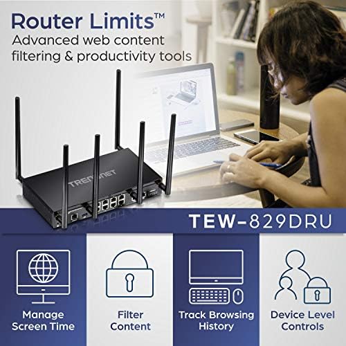 TrendNet AC3000 Tri-Band Wireless Gigabit Dual-Wan VPN SMB usmjerivač, MU-MIMO, Wave 2, Internet usmjerivač, WiFi WiFi, unaprijed koriptovani