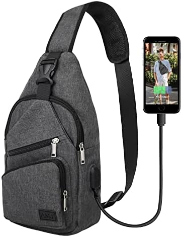 AMJ Sling Torba za muškarce Žene rame ruksak prsnih vrećica Crossbody Daypack s USB kabelom za planinarenje kampiranja na otvorenom