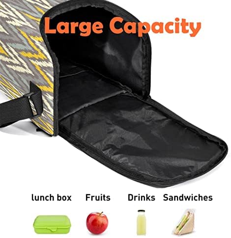 Etnička boho geometrija sa sivo-žutim uzorkom velika kanta za ručak kutija za ručak za višekratnu upotrebu lagana torba za ručak kompaktne