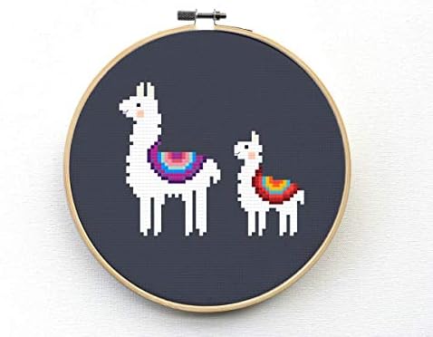 Slatki komplet za ubod llama Cross - Alpaca je brojao uzorak križanja - mama i dječje životinje