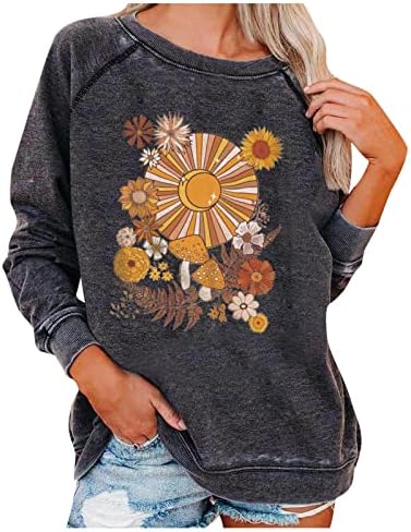 Predimenzionirane majice za žene ležerne vreće o vratu majica s dugim rukavima Novoal Mjesec gljiva grafičke dukseve puloverske vrhove