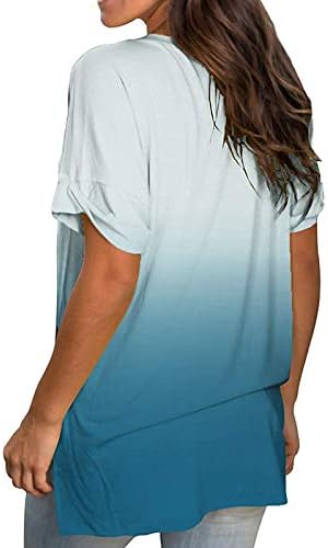 Ljetne ženske prevelike majice s gradijentnim printom, vrhovi kratkih rukava s izrezom u obliku slova U, bluze širokog kroja, top modna