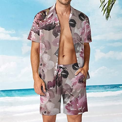 Akvarel cvijeće muške havajske košulje s kratkim rukavima i hlača ljetne odjeće za plažu labav fit trenessuit