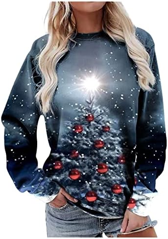 Fandream Twishirts Women Trendy Christmas Print O-Neck No Hood Pulover Uniforma mekanih ženskih pulovera džemperi