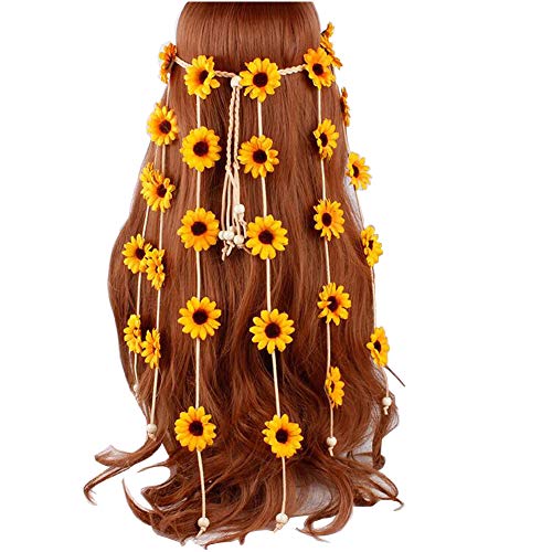 _ Cvjetna traka za glavu od suncokreta podesiva hipi traka za kosu boemska Cvjetna kruna pokrivala za glavu za dame dame djevojke