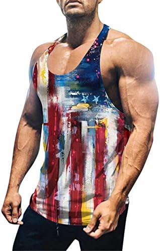 XXBR Košulje bez rukava za muškarce, casual 3D tiskani teretana za vježbanje tenkovske vrhove grafičke majice Dan neovisnosti prsluka