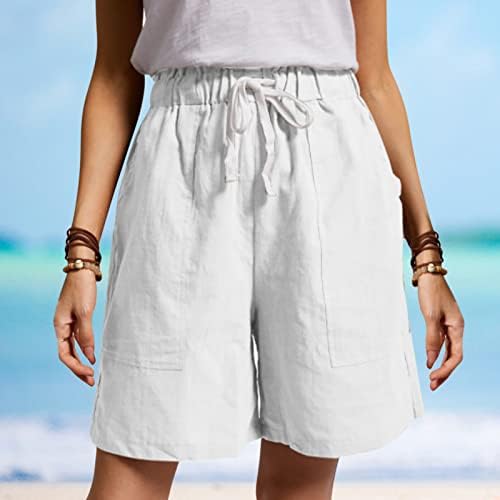 Ženske Ležerne pamučne lanene kratke hlače s elastičnim strukom, labave udobne bermudske kratke hlače,ljetne kratke hlače na plaži
