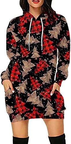 2022 haljina s kapuljačom za žene Sretan Božić ružna džemper haljina pahuljica dugi pulover labava božićna majica