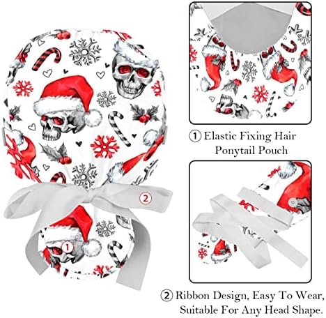 Medicinske kape za žene s gumbima duga kosa, 2 komada podesiva radna kapa, božićni snjegović pinecones