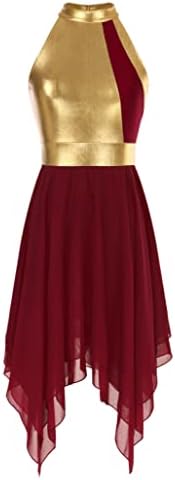 Yoojoo ženska boja blok hvale liturgijsku plesnu odjeću tunika bez rukava nepravilna rub lirska plesna haljina