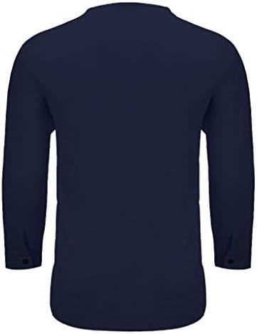 Zdfer pamučne lanene košulje za muške, jesen 3/4 rukava v vrat labavi vrhovi plaže plus solidne udobne povremene majice