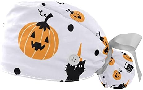 2 PCS Radna kapa s gumbom za žene dugačka kosa podesiva elastična kravata šeširi Bouffant CAPS Halloween bundeva mačka