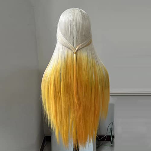 KOKOFANI Ombre žute perike na prednjoj čipki za žene duga ravna sintetička perika Plava do žuta kosa Prirodna linija kose 24 inča svakodnevne
