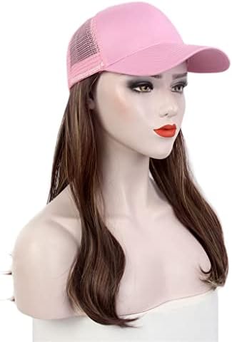 modne ženske kape, kape za kosu, ružičaste bejzbolske kape, perike, duge kovrčave kestenjaste Perike, Šeširi