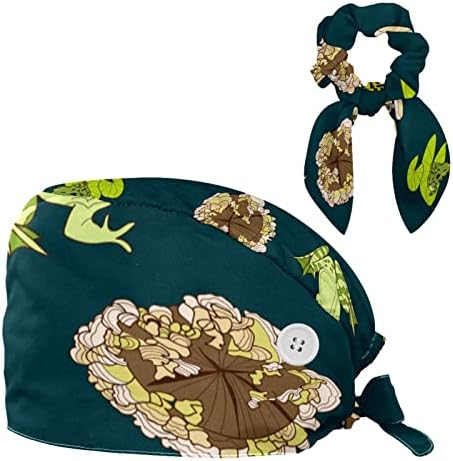 Zelena žaba gljiva lotos list mornarsko plava radna kapa s gumbima podesivi buffant šešir unisex kapu