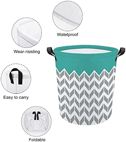 Foduoduo košarica za pranje rublja Chevron Tirquoise rublje rublje s ručkama sa sklopivim kolicama za odlaganje prljave odjeće za spavaću