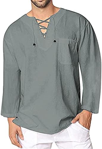 Muška čvrsta lanena popoverska košulja v vrat casual čipkaste duge rukave modna hipi plaža vrh