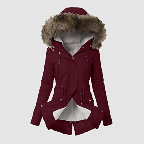 Zimske jakne za žene s kapuljačom, kaputi za žene, ženska zima Down Puflar Srednji džepni kaput s uklonjivom krznom kapuljačom