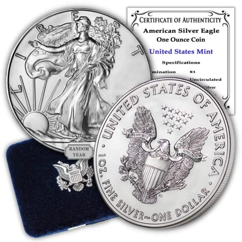 1986-2021 1 oz American Silver Eagle Coin Brilliant necirkuliran s originalnim Sjedinjenim Državama Box i certifikat o autentičnosti