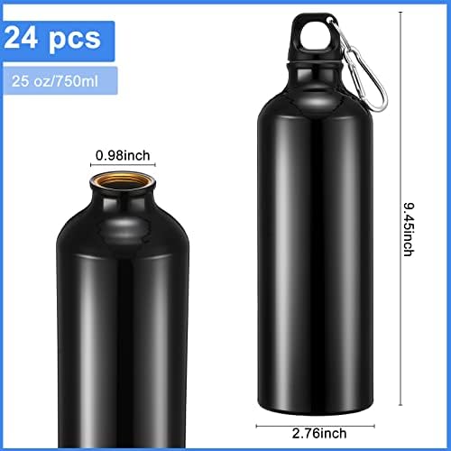 Sieral 24 pakiranje aluminijskih boca za vodu Bulk 25 Oz Black Metal Sport s karabinom i kapom za uvijanje za višestruku uporabu laganog