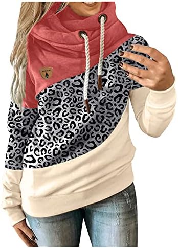Ženski casual pulover bluza modni jednobojni kontrastni spoj široke dukserice s dugim rukavima s džepom na vezanje dukserice s kapuljačom