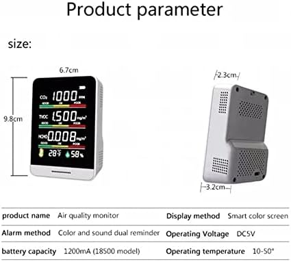 Tsadeer 5 u 1 CO2 metar Digitalna temperaturna senzora vlage testera Kvaliteta Kvaliteta ugljičnog dioksida TVOC HCHO detektor/4243