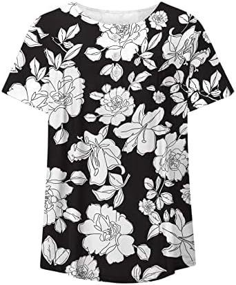 Žene V-izrez vrhovi cvjetni tiskani kože trbuh tunika ljeto ležerni kratki rukavi labavi henley majica naplate bluze